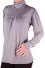 Womens Polo Neck Long Sleeve Casual Plain Hip Length Plus Size Blouse Tunic Top