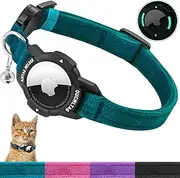 Luminous AirTag Cat Collar Breakaway, GPS Cat Collar with Apple Air Tag Holder, Cat Tracker Collars with Safety Elastic Band for Girl Boy Cats, Kittens and Puppies (9-13 Inch, Blue)