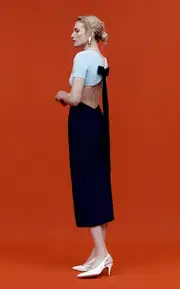 [Carolina Herrera] Exclusive Riviera Open Back Two-Tone Crepe Midi Dress