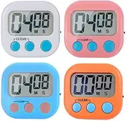 RUNTIM Digital Kitchen Timer, Big Display Screen, Loud Alarm, Strong Magnetic Backing Stand for Cooking Baking Game Kids Teachers Timers, Minute Seconds Count Up Countdown and Simple Operation(4 Pack)