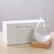 Enkrio Storm Glass Weather Predictor, Weather Station Weather Forecaster with Wood Base, Creative Crystal Glass Bottle for Home & Office Decoration (S)