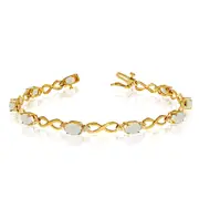 14K Yellow Gold Oval Opal Stones And Diamonds Infinity Tennis Bracelet, 7"