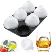 Whiskey Ice Ball Mold - 2 Inch Silicone Maker With Individual Lid 6 Balls Black