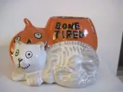 YANKEE CANDLE BONEY BUNCH BONE TIRED CAT PUMPKIN VOTIVE HOLDER
