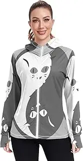 [RPLIFE] White Black Yin Yang Cats Womens Sunscreen Shirts, UPF 50+ Hiking Clothes Women, S-XXL