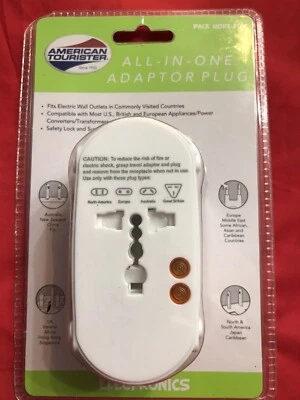 New American Tourister All in one Adaptor Plug Europe, Caribbean, Hong Kong