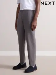 Taupe Elasticated Waist Wool Rich Textured Formal Trousers (E59759) | $126