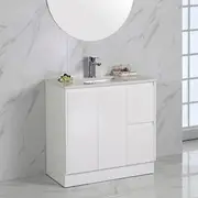 Alice Gloss White Free Standing Vanity - 900mm Drawers on LEFT