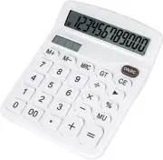 Cute White Desktop Calculator with Big Buttons, Dual Power Source, Solar and Bat