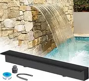 Waterfall Pool Fountain,Modern Water Feature Decor Fountain Spillway Kit Wall Embedded, One Piece Stainless Steel Waterfall Runoff Outlet,for Garden Outdoor, Swimming Pools, Fountains(15.7 inches)