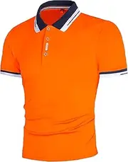 [VgueElegc] Men's Muscle Button Running Shirt Slim Fit Athletic Bodybuilding T-Shirts Color Block Short Sleeve T Shirt, Orange, Large