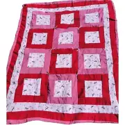 Handmade Pink Red Patchwork Block Quilt With Horses & Hearts Pattern 54x42in