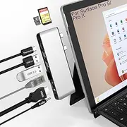 Surface Pro 9 Hub Docking Station with 4K HDMI, USB-C Thunerbolt 4(8K@30Hz Video+40G Data+100W Power), 100M RJ45, 2X USB3.0, SD+TF Card Slot, 3.5mm Audio, Triple Display for Surface Pro 9/Pro X