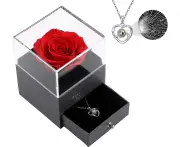 Preserved Real Rose Gift Box Enchanted Real Rose with I Love You Necklace 100 Languages