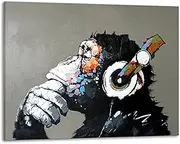 Muzagroo Art Painted by Hand Oil Paintings Listen to Music Gorilla Canvas Pictures Large Canvas Art for Living Room Wall Decor L