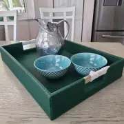 Extra Large Serving Tray metal Handles Elegant Green Faux Leather Shagreen new