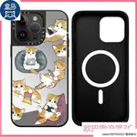 橘猫COS鲨鱼 IPHONE15PROMAX磁吸鏡面手機殼 蘋果12 I13 14PROMAX I11 I15卡通保護殼