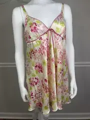 Oscar de la Renta PInk Lable Large NOS Satin Babydoll Chemise Floral Sexy Nighty
