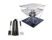 Kings Folding Firepit + Stainless Steel Firepit Grill + BBQ Tools