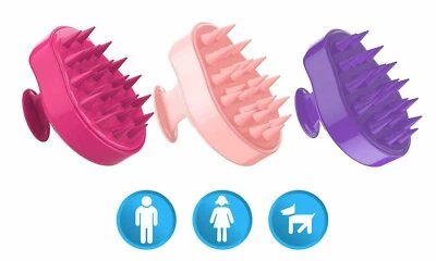Hair Scalp Shampoo & Scalp Care Brush w/ Soft Silicone Head for Humans and Pets