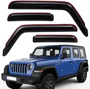 Lightronic WV194811 in-Channel Side Window Deflectors & Visors Rain Guards, Dark Smoke, 4-Pieces Set, Fits 2018-2024 Jeep Wrangler JL Unlimited (4-Doors), 2020-2024 Jeep Gladiator, Crew Cab Pickup