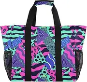 [sanluoli] Tote Foldable Beach Tote Waterproof Canvas Laundry Tote Bag, Leopard Triangles Stripes Spots, 1 size