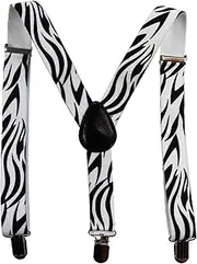 [Zasel] Boys Adjustable White & Black Zebra Patterned Suspenders White, Black