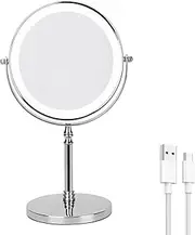 Rechargeable 8 Inch Lighted Makeup Mirror with 3 Color Lighting Modes Magnified Double Sided 10x Magnification LED Vanity Mirror with Dimmable Lights