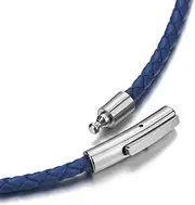 [Elfasio] Braided Leather Cord 3MM Chain Necklace Stainless Steel Durable Snap Clasp, Men Women DIY Woven Rope Chain for Pendant Black/Brown/Red/Blue 18-30inch