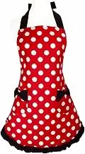Lovely Retro Apron Women Cute Flirty Funny Bowknot 2 Pockets Adjustable Cotton Red Polka Dot Aprons Hemline