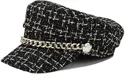 [Generic] Women Plaid-Tweed Hat Captain-Sailor Fisherman Hat Peaked-Beret with Chain