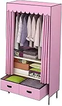 Portable Wardrobe Canvas Wardrobe Clothes Storage Organizer with Hanging Rail with Curtain Cover Foldable for Clothes, Bags, Shoes
