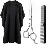 3 PCS Hairdressing Scissors with Barber Cape and comb set, Professional Hair Scissor & Adjustable Snap Closure waterproof Hair Cutting Salon Cape Set, Haircut Beard Trimming Shaping Grooming for Men Women Children Pets Home Salon Barber