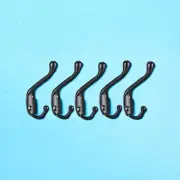 Coat Hooks Dual Prong Wall Mounted Double Towel 5 Black Hangers & Hardware New