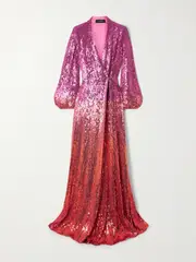 [Jenny Packham] Jenny Packham - Sequined Jersey Wrap Gown - Pink - UK 14 UK 14 Pink