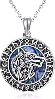 Viking Wolf Necklace 925 Sterling Silver Wolf Pendant Medallion Viking Necklace