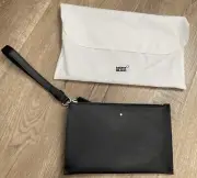 New MONTBLANC Black SARTORIAL Leather Clutch Zip Pouch Bag Wristlet Strap $750