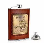 Stainless Steel and Stitched Leather Hip Flask 8 oz (230 ML) with Funnel