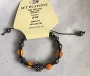 Set In Stone Golden Jade Semi-Precious Beads Handwoven Friendship Bracelet-New