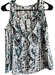 NWT WHITE HOUSE BLACK MARKET Womens 100% Polyester Tank Blouse Ruffle Front Sz 2