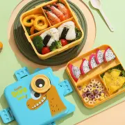 Kids Lunch Portion Container Double-layer Box with Sauce Cup Dinosaur Bento Set