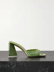 [The Attico] The Attico - Mini Devon Crystal-embellished Satin Mules - Green - IT35 IT 35 Green