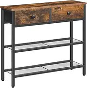 HOOBRO 75 cm Narrow Console Table with 2 Fabric Drawers, Small Entryway Table with 3-Tier Storage Hallway Shelves, Thin Sofa Table, Side Table, for Living Room, Rustic Brown and Black BF72XG01