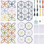 FREEBLOSS 16 Set Sashiko Embroidery Cards Daisy Patterns DIY Paper Embroidery Greeting Cards for Creative Birthday Card Making Scrapbooking Decor