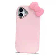 Compatible with iPhone 16 Plus Case, Cute 3D Bowknot For iPhone 16 Plus Pink