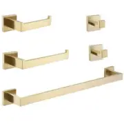 5-Piece Brushed Gold Bathroom Hardware Set Towel Bar, Robe Hook, TP Holder