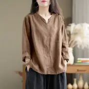ZANZEA Vintage Women Cotton Blouse V Neck Long Sleeve Tops Retro Solid Loose Shirt Female Work Tunic Blusas Mujer