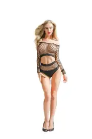 Sexy Lingerie Nightwear Women Long sleeves Fishnet Body Stocking Bodysuit Black