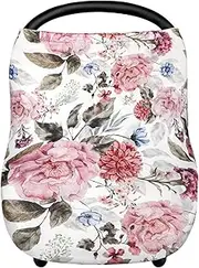 Nursing Cover Breastfeeding, Multi-use Baby CarSeat Cover Girls, Infant Stroller Car Seat Cover, Stretchy Carseat Canopy, Soft Breathable, Peony