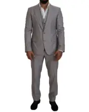 Dolce & Gabbana Gray Wool Suit ThreePiece Men Silver Suits & Blazers